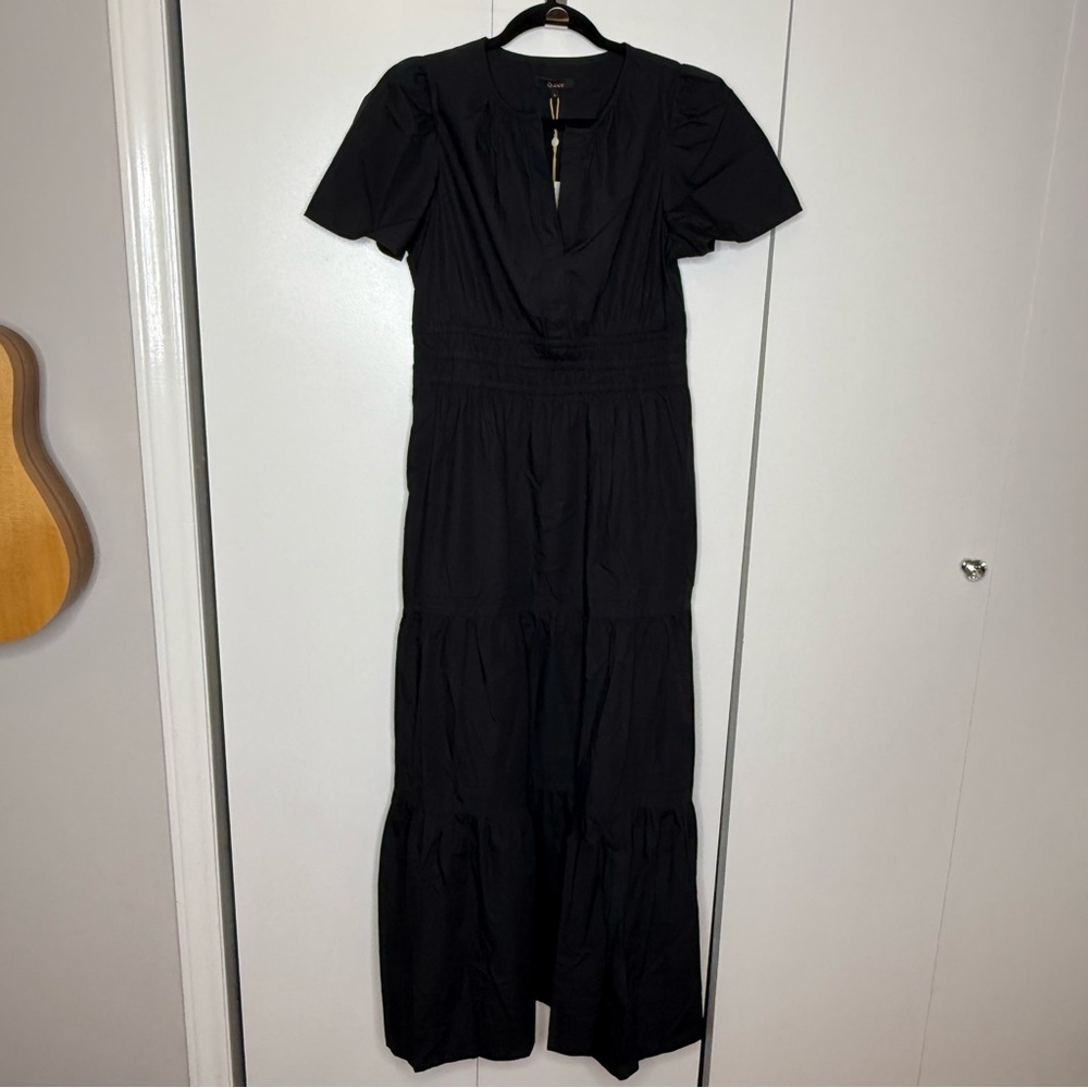 Quince 100% Organic Cotton Poplin Tiered Maxi Dress Black NWT Small - Picture 4 of 13